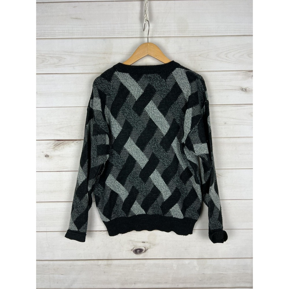 Vintage Claybrooke Sweater Mens Large Black Gray Geometric Knit Korea 90s - Picture 2 of 8